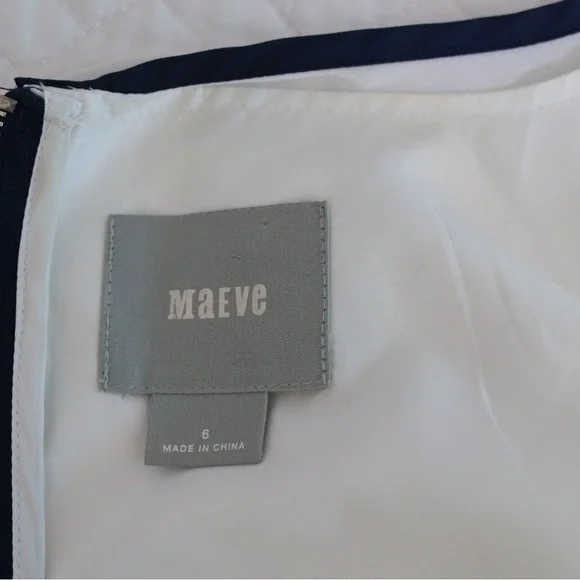 Maeve Anthropologie White Navy Blue Split Back Ruched Sheath Mini Dress Size 6 - Picture 7 of 8